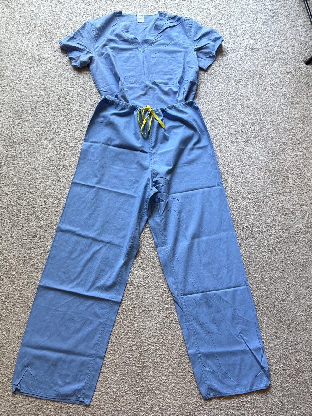 Standard Textile Blue Scrub Set Women V Neck Short Sleeve Top Elastic Waist Pant